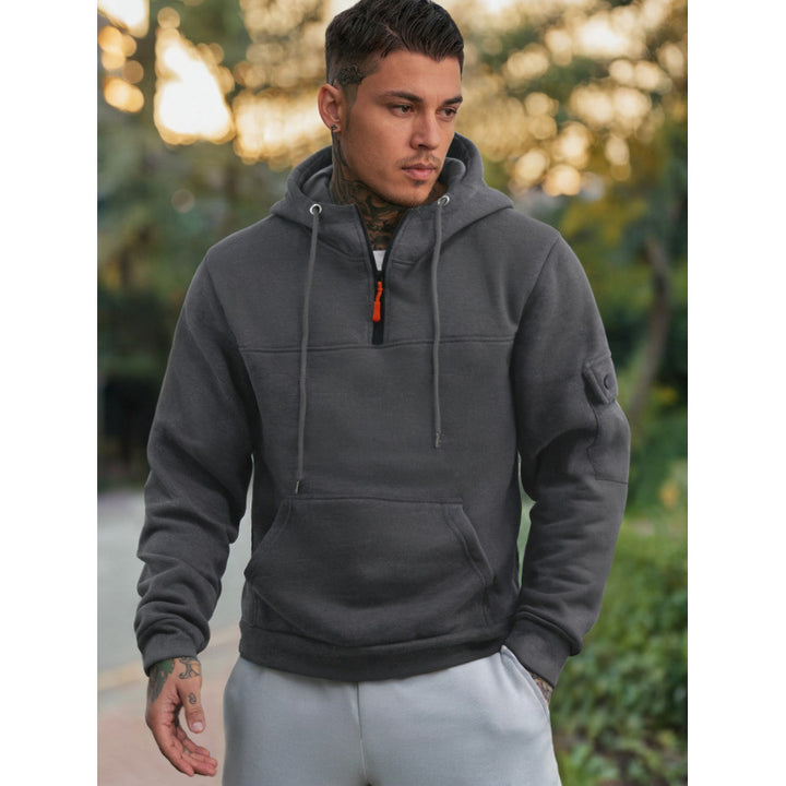 Men's Hooded Sweatshirt with Half Zipper and Side Pockets Lune London