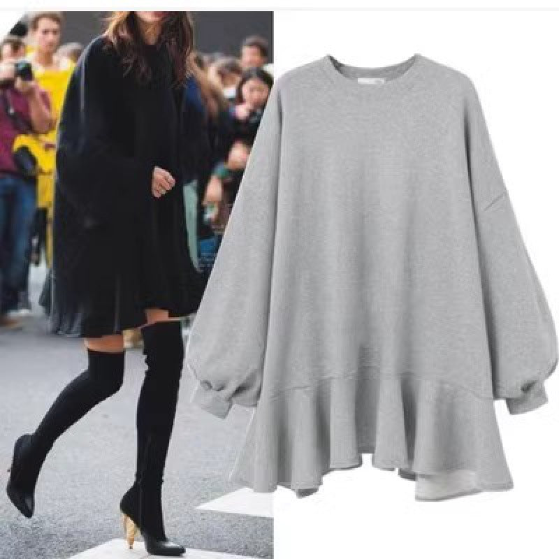 Robe sweat-shirt surdimensionnée pour femmes avec ourlet volumineux à volants Chic & Stil
