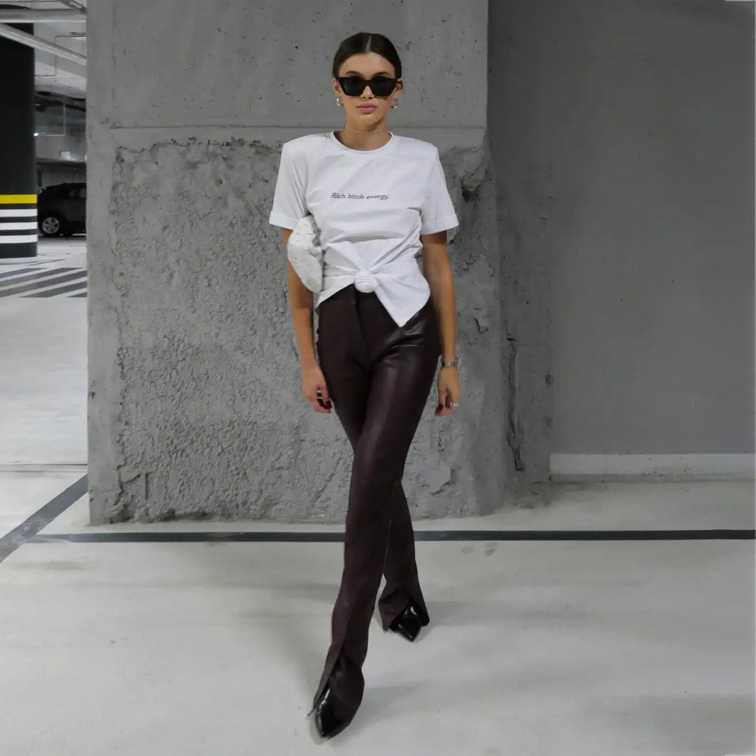 Ladies' T-shirt with creative inscription and fashionable knot Lune London