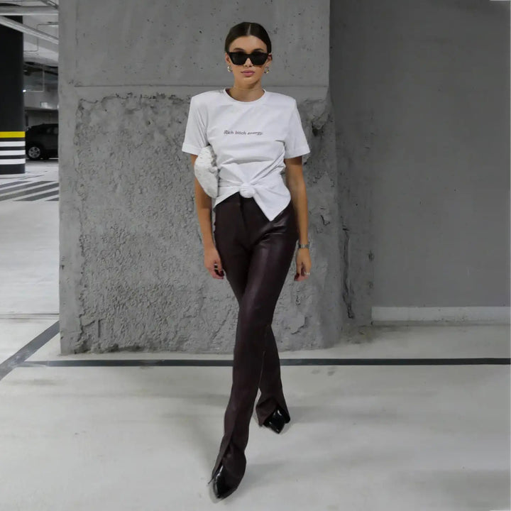 Ladies' T-shirt with creative inscription and fashionable knot Lune London