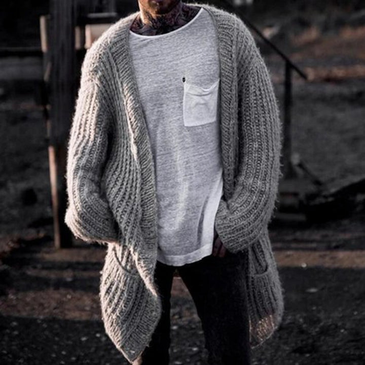 Men's oversized knit cardigan with plunging neckline and structured design Lune London