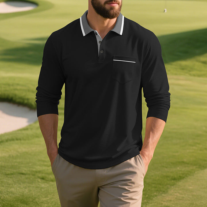 Men's long sleeve polo shirt in breathable fabric with modern collar Lune London