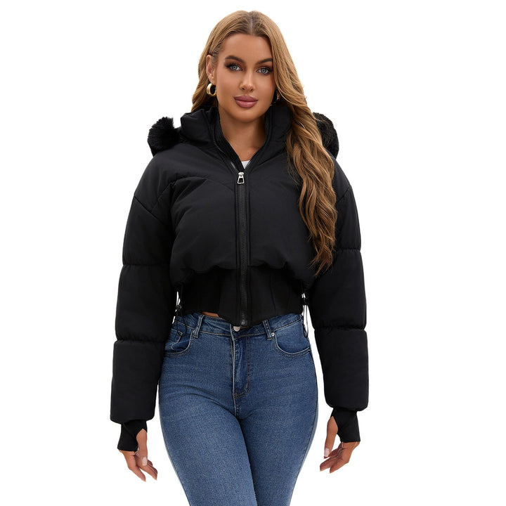 Women's Cropped Down Jacket with Removable Hood and Faux Fur Trim Lune London