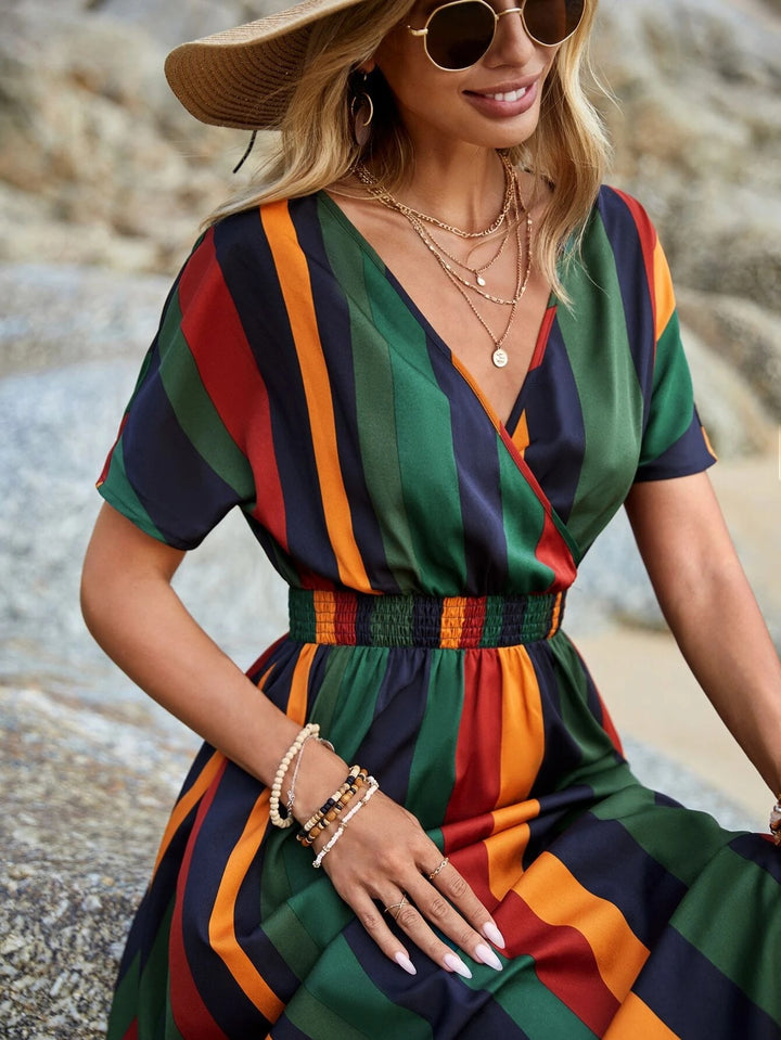 Striped maxi dress for women with optional belt Lune London
