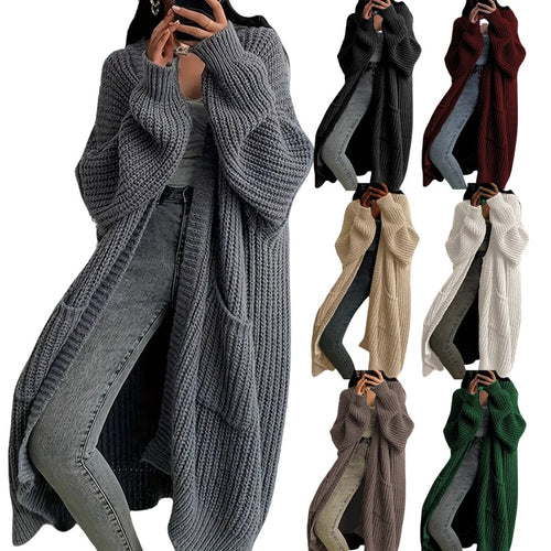 Ladies Long knitted cardigan with side pockets and relaxed fit Lune London