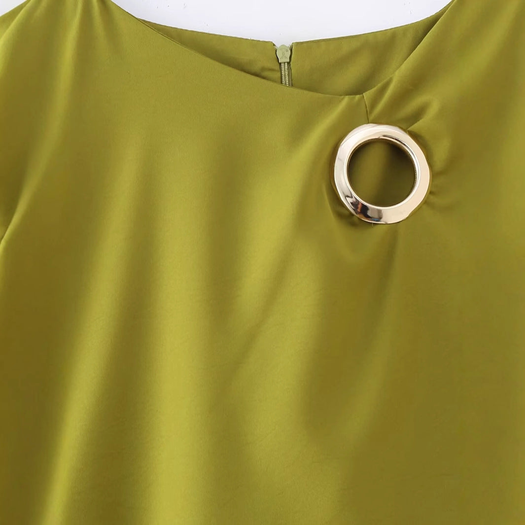 Elegant jersey dress for women with detailed ruffles and refined jewelry element Lune London