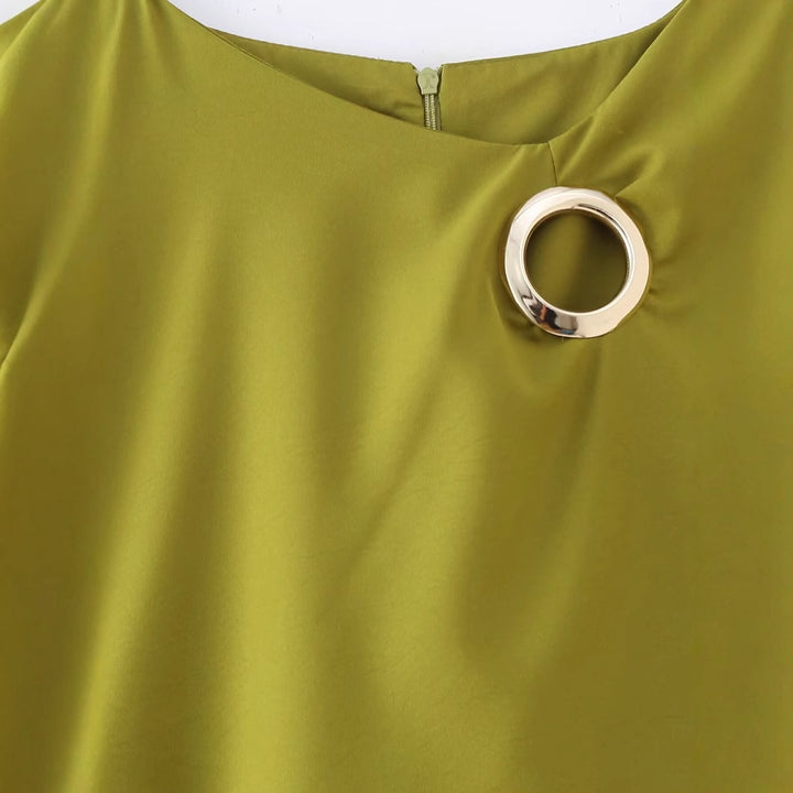 Elegant jersey dress for women with detailed ruffles and refined jewelry element Lune London