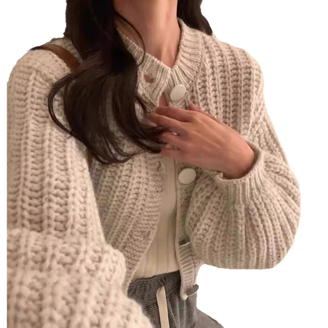 Thick knit jacket for women with oversized sleeves and button details Lune London