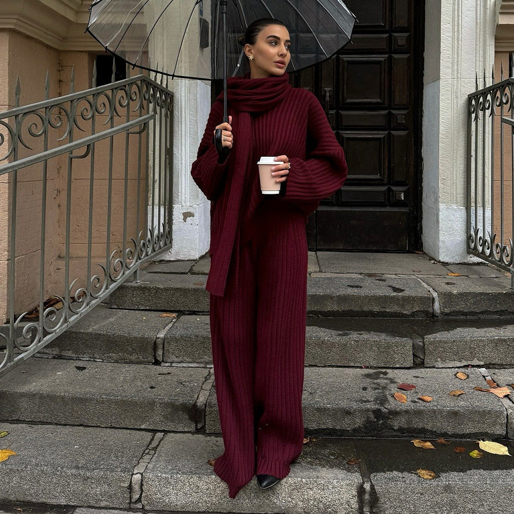 Casual knit set for ladies with scarf Lune London