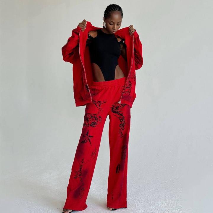 Oversized sporty set for women with unique graphics and a hood Lune London