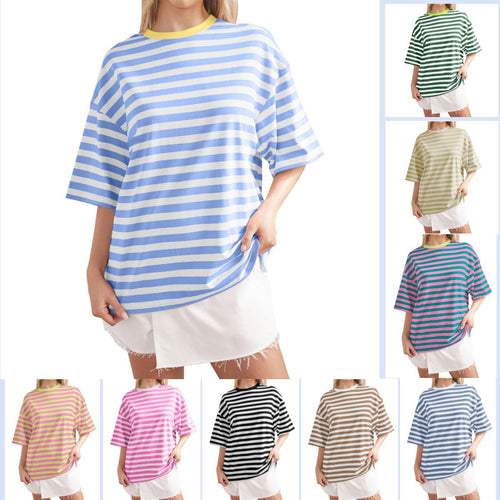 Casual oversized T-shirt for women with wide stripes Lune London