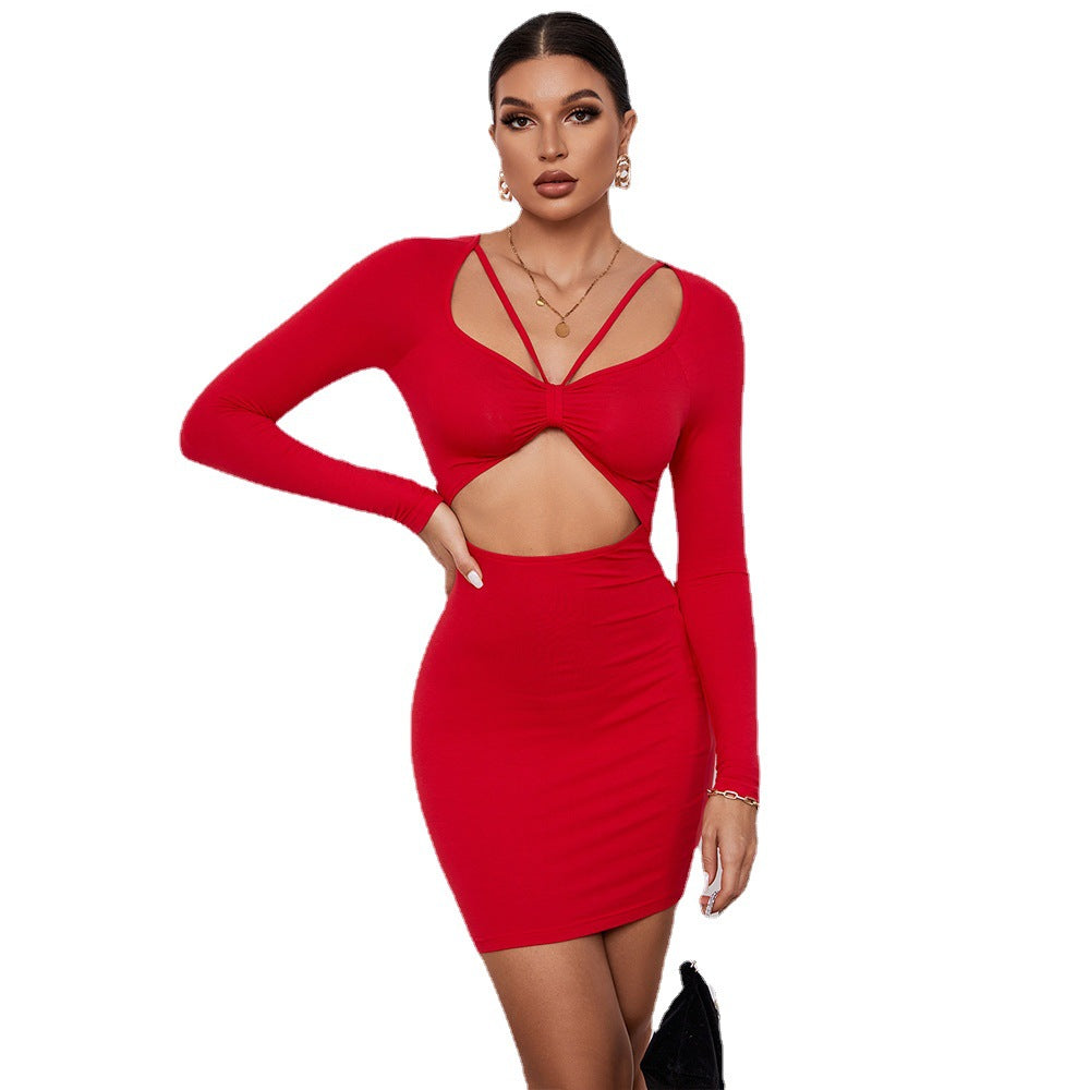 Robe mini avec découpes ajustée pour femmes, à manches longues et détail de nœud sexy Chic & Stil