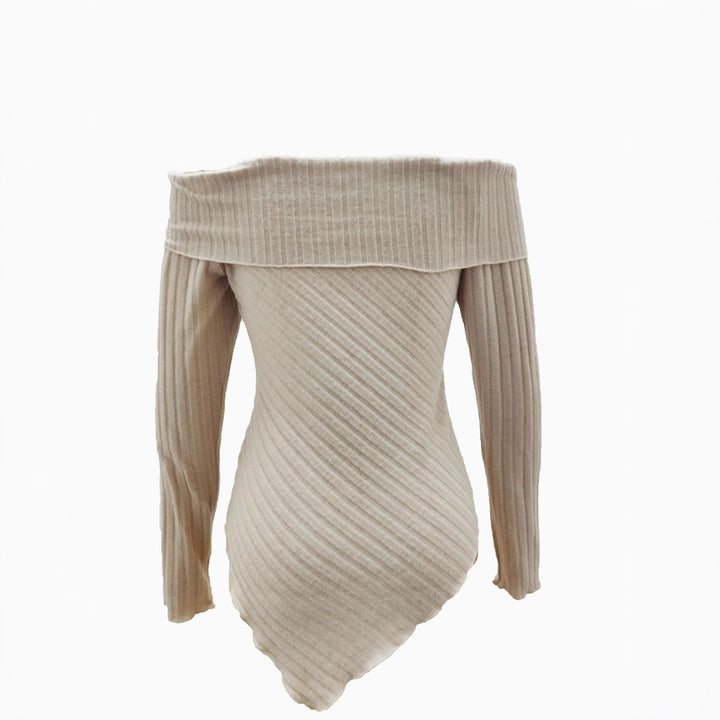 Women's ribbed knit top with Bardot neckline and Lune London decoration