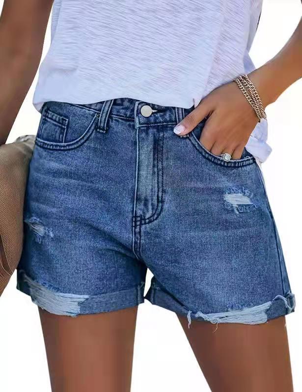 Women's Summery Destroyed Denim Shorts with Rolled Hem Lune London