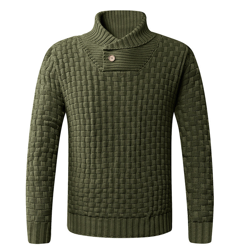 Men's knit sweater with modern shawl collar and button details Lune London