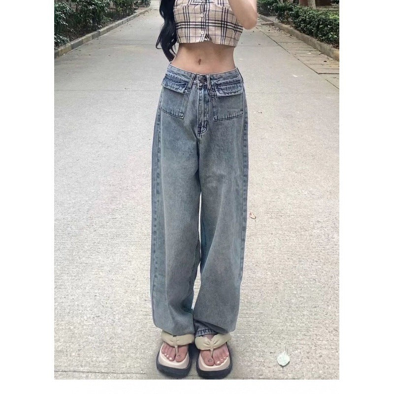 Pantalons en denim pour femmes, coupe ample, avec poches haute et lavage vintage Chic & Stil