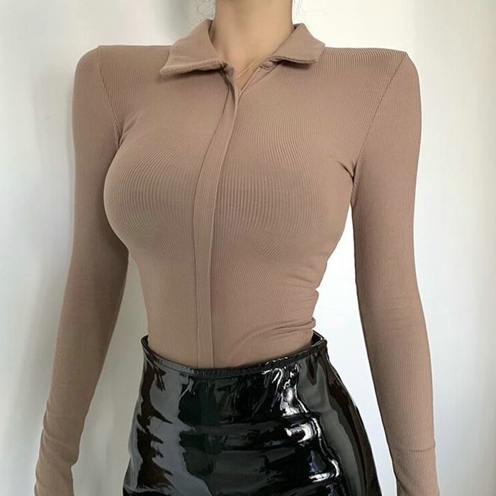 Women Long Sleeve Polo with Textured Knit Design Lune London