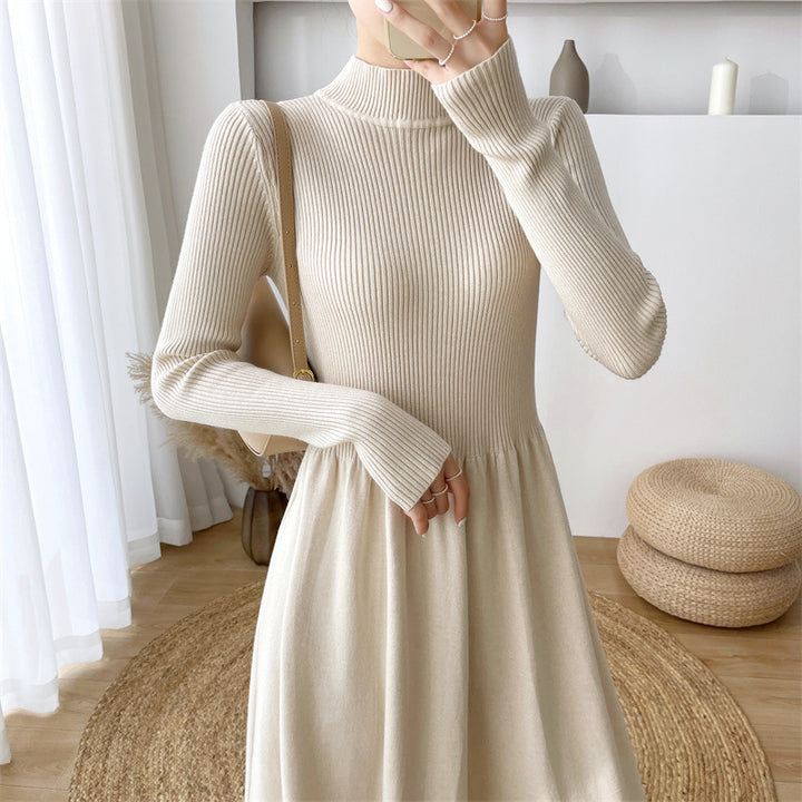 Robe midi élégante pour femmes avec taille élastique et manches longues Chic & Stil