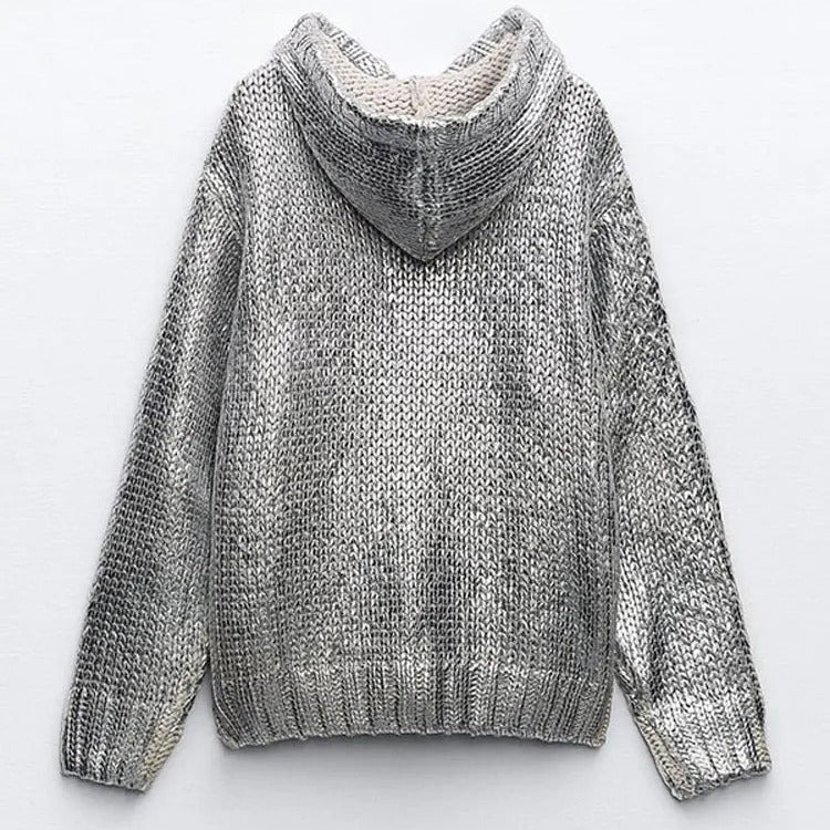 Sparkling knitted sweater for women with hood and practical kangaroo pocket Lune London