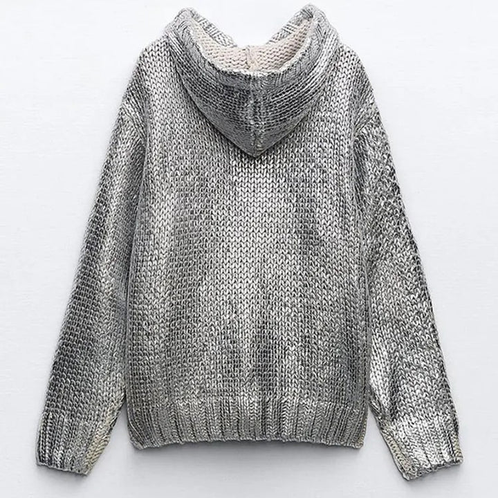 Sparkling knitted sweater for women with hood and practical kangaroo pocket Lune London