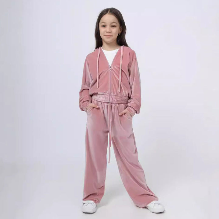 Ladies Sporty Velour Set with Hood and Elastic Waistband Lune London