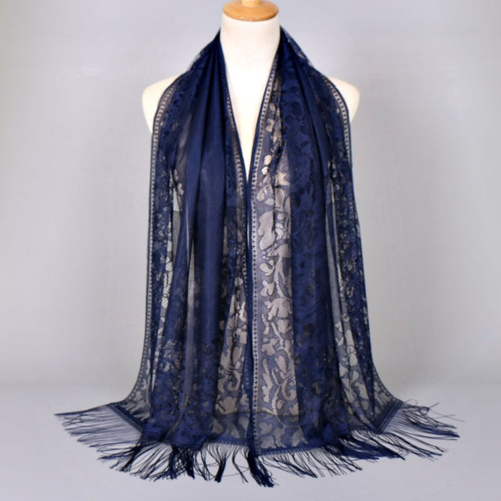 Women's Long Lace Scarf with Fringed Edges Lune London