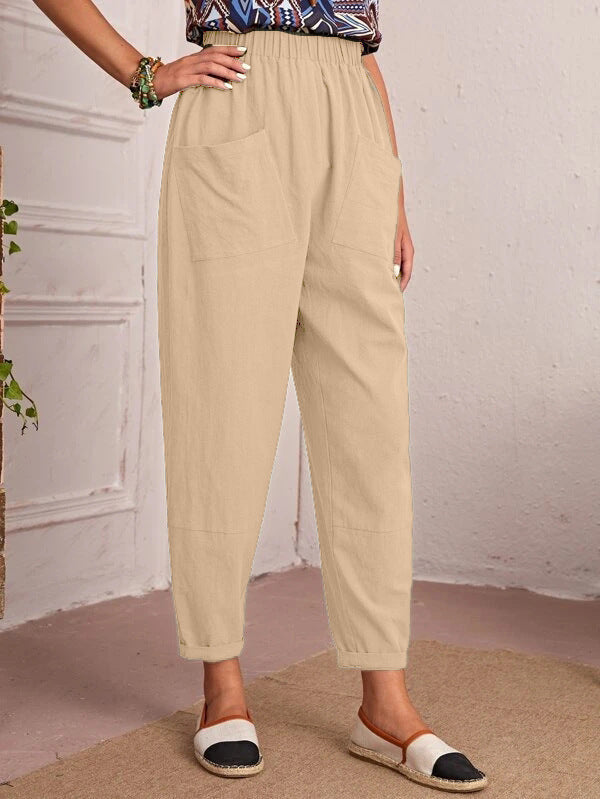 Casual pants for women with elastic waistband and large pockets Lune London