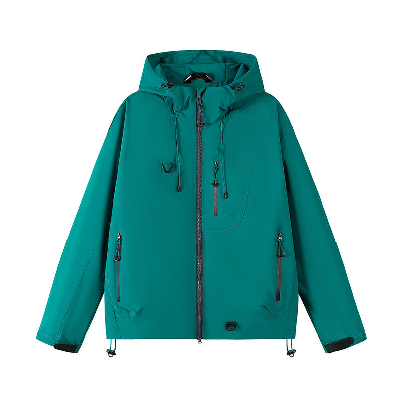 Outdoor technical jacket for men with adjustable hood design and numerous zipped pockets Lune London