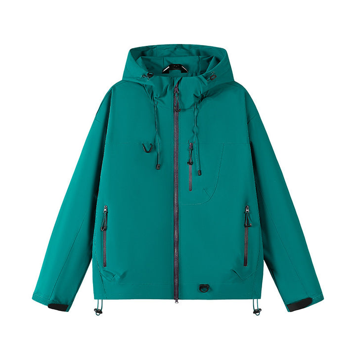 Outdoor technical jacket for men with adjustable hood design and numerous zipped pockets Lune London