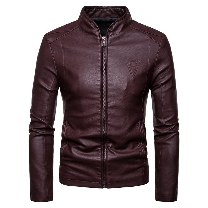 Men's faux leather jacket with modern high collar and zippered side pockets Lune London