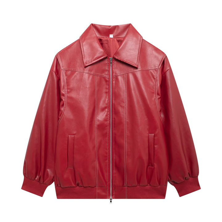 Casual faux leather jacket for women with high collar and zipper Lune London