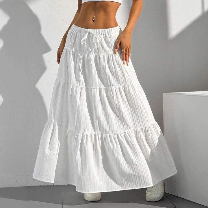Maxi skirt for women with voluminous ruffles and side slit details Lune London