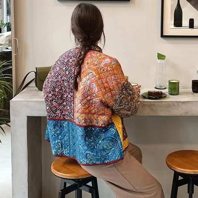 Quilted patchwork jacket for women with pockets and colorful design Lune London