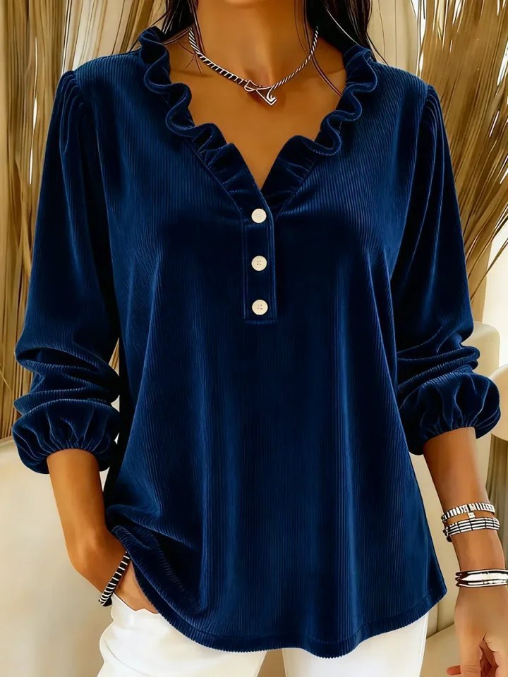 Women's ruffle blouse with button placket and 3/4 sleeves Lune London