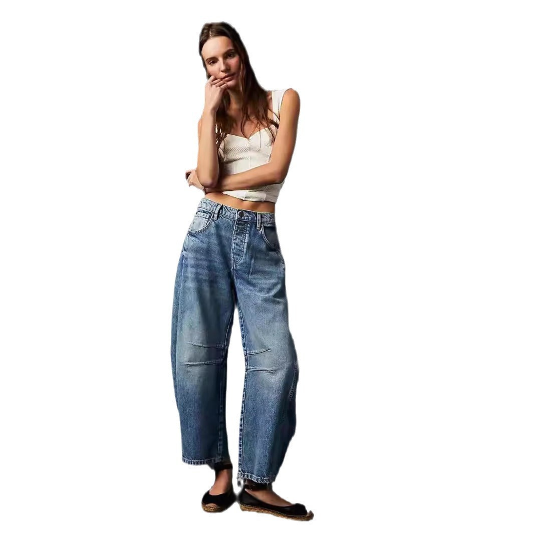 Women's Wide Denim Pants with High Waist and Casual Details Lune London