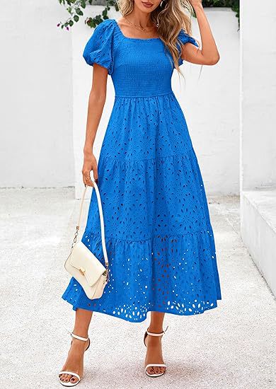 Maxi dress for women with decorative cut-out pattern and puff sleeves Lune London