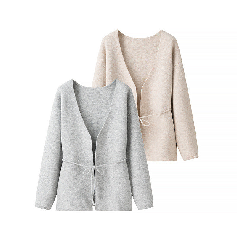 Ladies Cozy Knit Vest with Deep V-Neck and Waist Drawstring Lune London