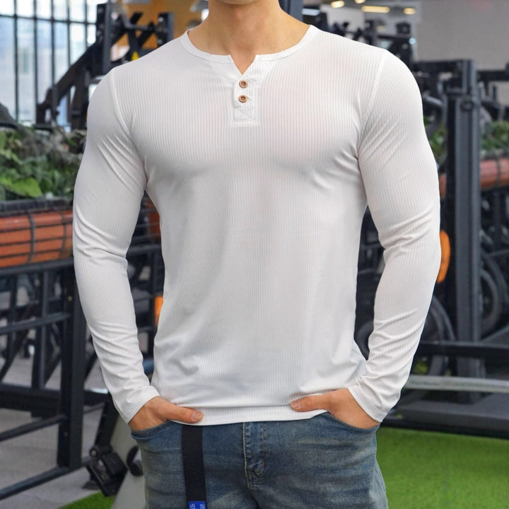 Men's long sleeve shirt with ribbed structure and button placket Lune London