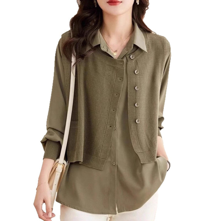 Women knitted sweater with integrated shirt Lune London