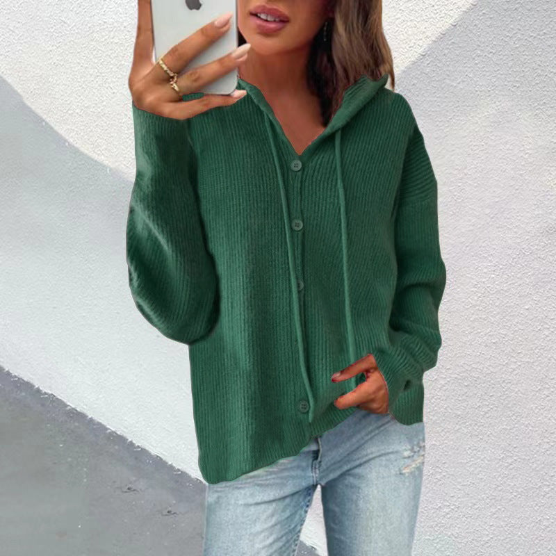 Lady cardigan with hood and button placket Lune London