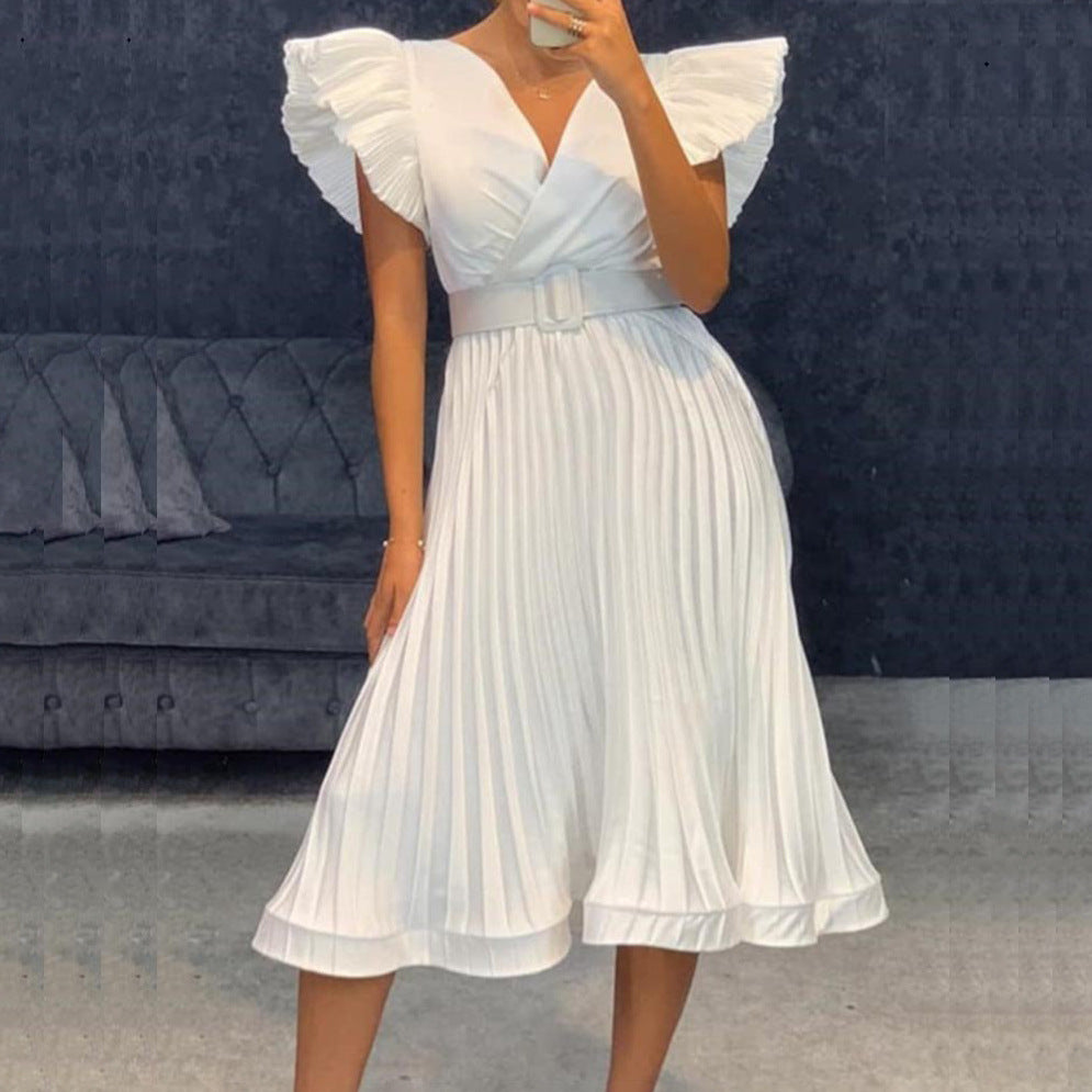 Wrap dress for women with elegant pleated folds and a fitted belt Lune London
