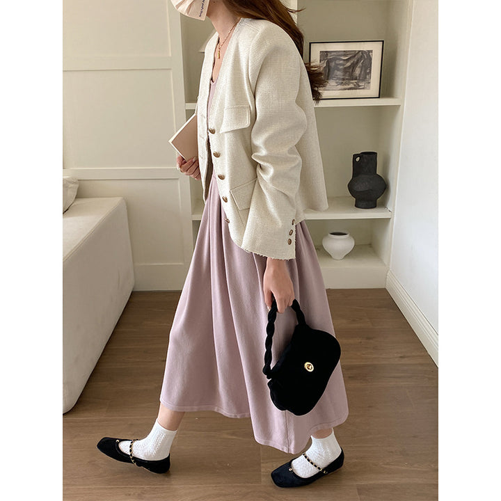 Women's fashionable jacket with textured design and double button placket Chic & Stil