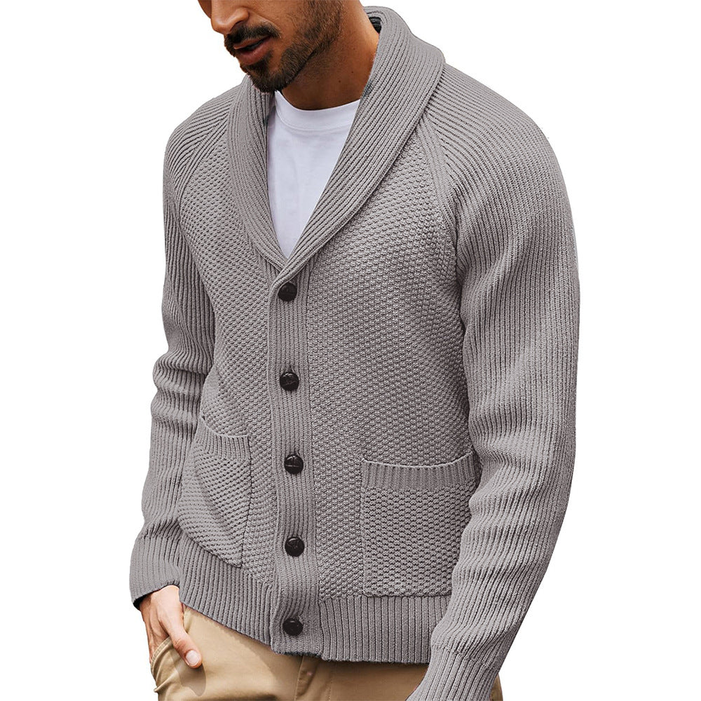 Men's knit jacket with textured design and practical shawl collar Lune London