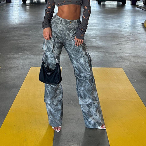 Wide-leg cargo pants for women with playful print Lune London