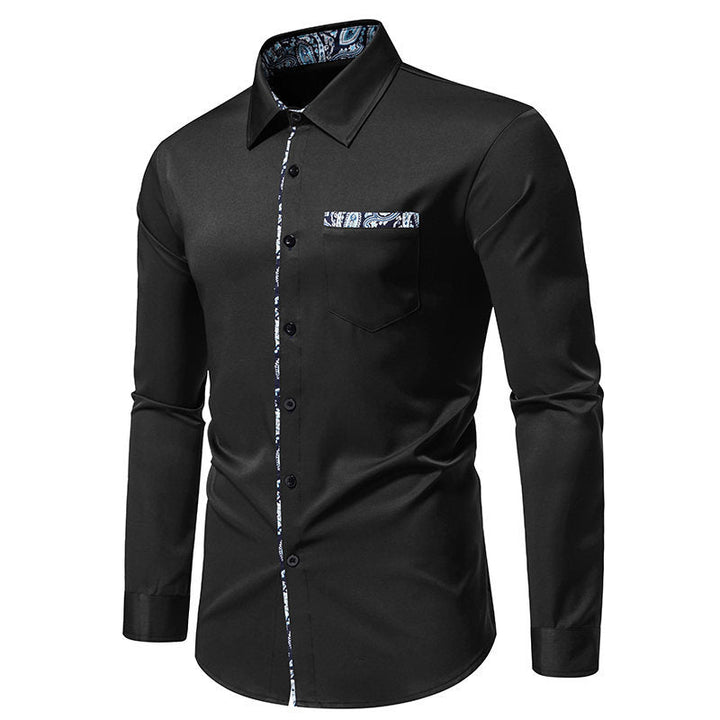 Men's Long Sleeve Shirt with Fashionable Paisley Pattern On Collar and Cuffs Lune London