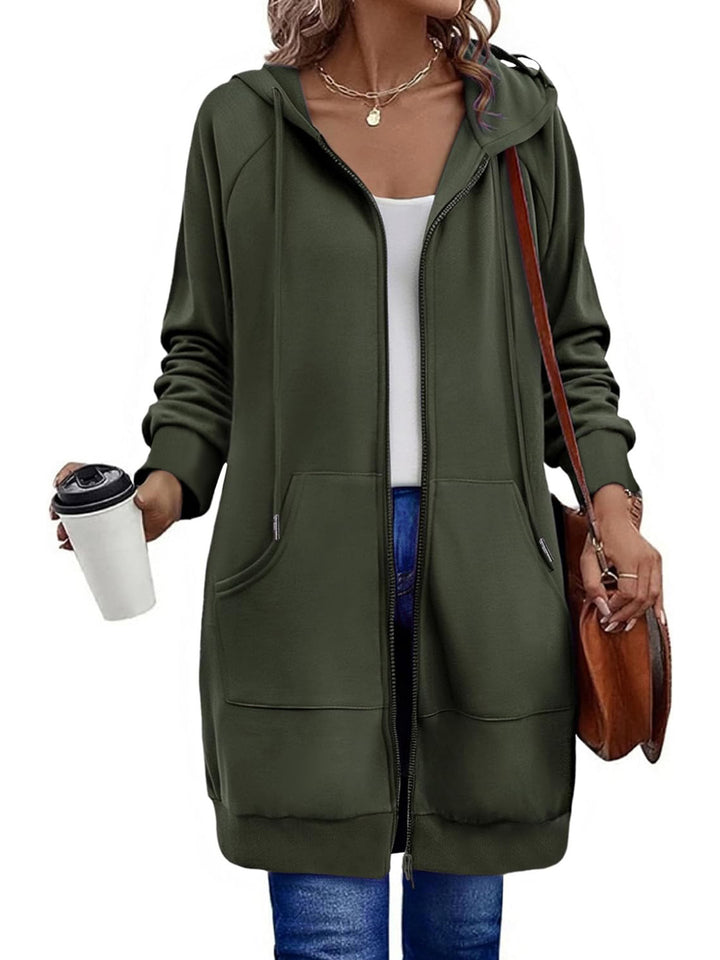 Women's Casual Long Jacket with Hood and Practical Pockets Lune London