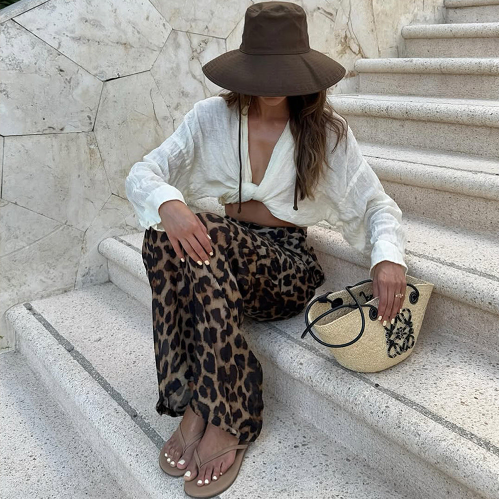 Leopard print cargo pants for women with a loose fit Lune London