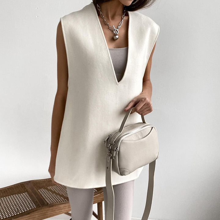 Ladies layered vest with deep V-neck and waistband Lune London