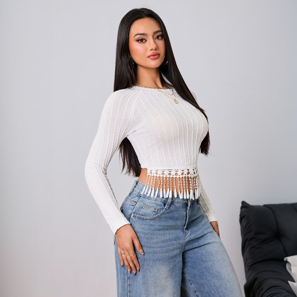Short long sleeve shirt for women with special fringe details Chic & Stil