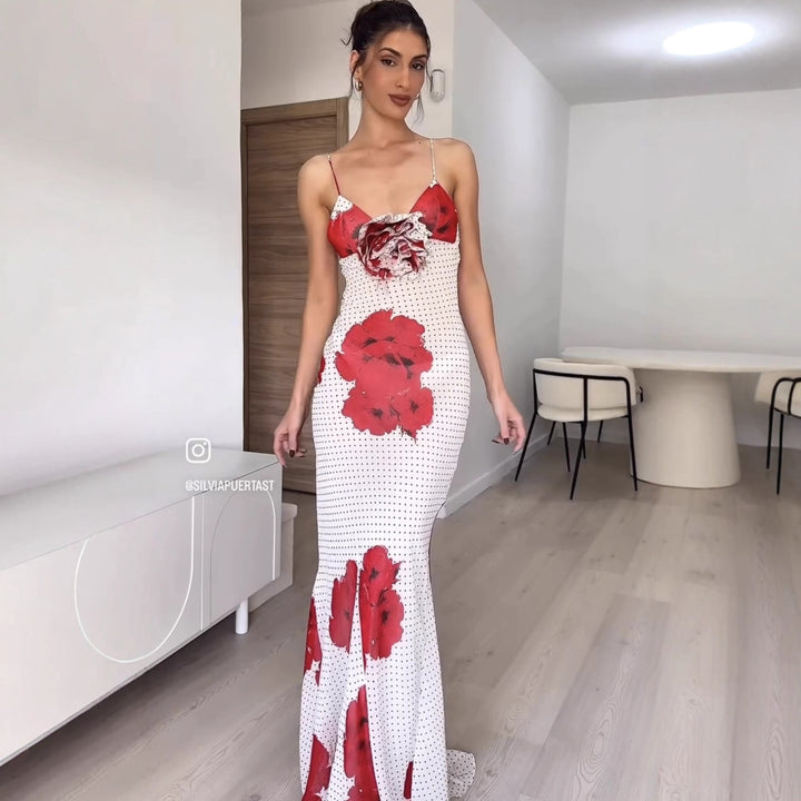 Spaghetti strap dress for women with floral print and ruffle details Lune London